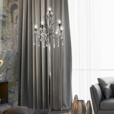 Stojací lampa v anglickém stylu AURORA - 5xE14, 40W, chromovaná