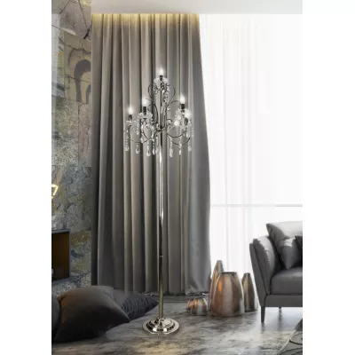 Stojací lampa v anglickém stylu AURORA - 5xE14, 40W, chromovaná