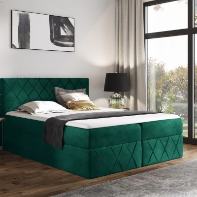 VÝPRODEJ - Manželská postel 180x200 PEREZ LUX - láhvově zelená + topper ZDARMA