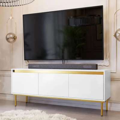 VÝPRODEJ - Stolek pod televizi RAWIK - zlatý / bílý