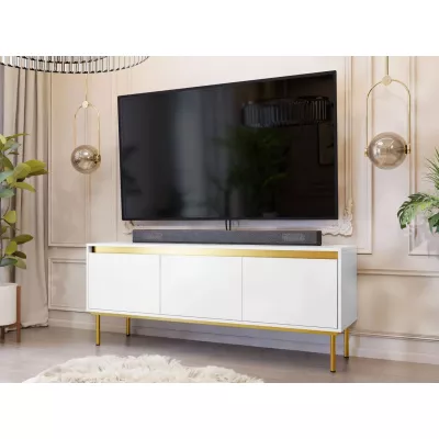 VÝPRODEJ - Stolek pod televizi RAWIK - zlatý / bílý