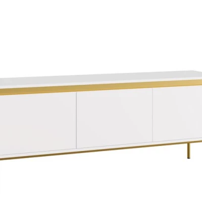 VÝPRODEJ - Stolek pod televizi RAWIK - zlatý / bílý