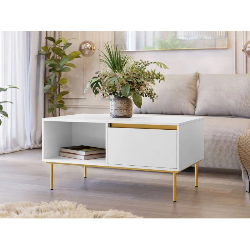 VÝPRODEJ - Konferenční stolek RAWIK - zlatý / bílý