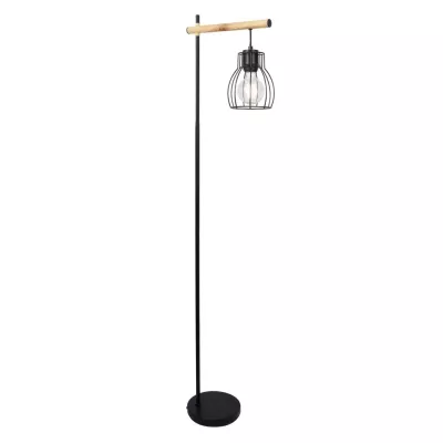 Stojací industriální lampa BERNITA - 1xE27, 60W, černá / hnědá