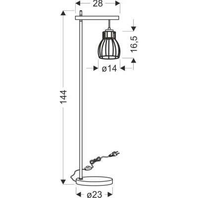 Stojací industriální lampa BERNITA - 1xE27, 60W, černá / hnědá