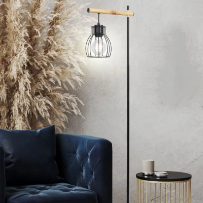 Stojací industriální lampa BERNITA - 1xE27, 60W, černá / hnědá