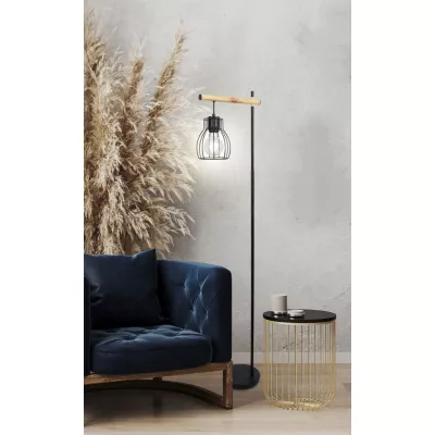 Stojací industriální lampa BERNITA - 1xE27, 60W, černá / hnědá