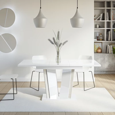 VÝPRODEJ - Rozkládací jídelní stůl OLEGIN - lesklý bílý / šedý