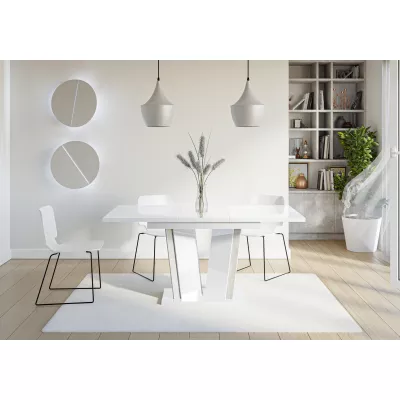 VÝPRODEJ - Rozkládací jídelní stůl OLEGIN - lesklý bílý / šedý