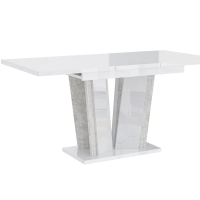 VÝPRODEJ - Rozkládací jídelní stůl OLEGIN - lesklý bílý / šedý