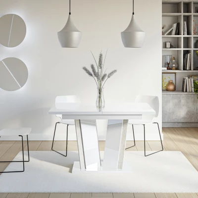 VÝPRODEJ - Rozkládací jídelní stůl OLEGIN - lesklý bílý / šedý