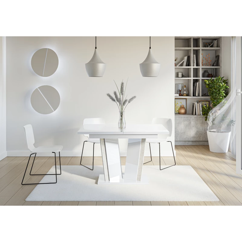 VÝPRODEJ - Rozkládací jídelní stůl OLEGIN - lesklý bílý / šedý