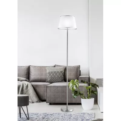 Stojací klasická lampa IBIS - 1xE27, 60W, stříbrná / bílá