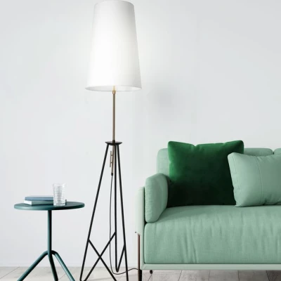 Designová stojací lampa trojnožka TAFLO - 1xE27, 60W, černá / zlatá / bílá