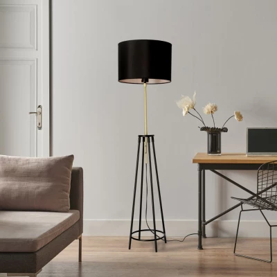 Moderní stojací lampa TEGOLA - 1xE27, 60W, černá / matná zlatá