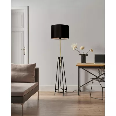Moderní stojací lampa TEGOLA - 1xE27, 60W, černá / matná zlatá