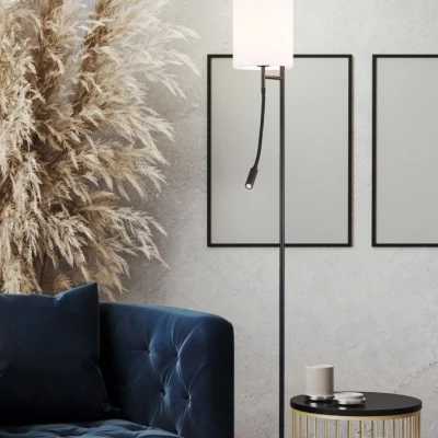 Stojací čtecí LED lampa TOKYO - 1xE27, 40W + LED 3W, 3000K (teplá bílá), černá / bílá