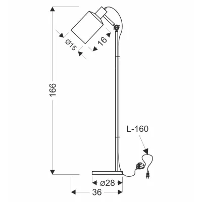 Stojací industriální lampa ZANA - 1xE27, 60W, černá