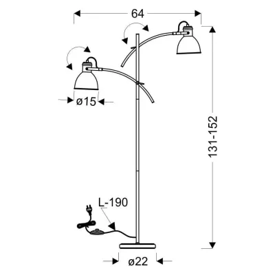 Stojací dvouramenná lampa ZUMBA - 2xE27, 40W, bílá / černá