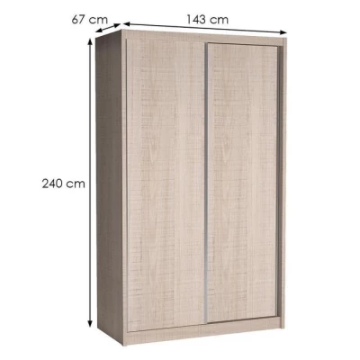 VÝPRODEJ - Šatní skříň 143 cm s posuvnými dveřmi ANICA - dub kraft bílý