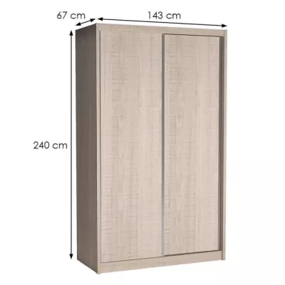 VÝPRODEJ - Šatní skříň 143 cm s posuvnými dveřmi ANICA - dub kraft bílý