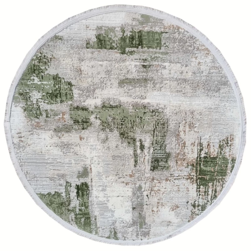 VÝPRODEJ - Kulatý koberec 100 cm STEFANO - béžový / zelený