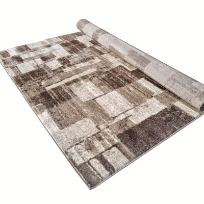 VÝPRODEJ - Kusový koberec 80x150 cm DEMIAN se vzorem patchwork - hnědý / béžový