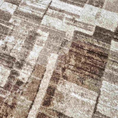 VÝPRODEJ - Kusový koberec 80x150 cm DEMIAN se vzorem patchwork - hnědý / béžový