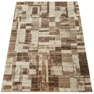VÝPRODEJ - Kusový koberec 80x150 cm DEMIAN se vzorem patchwork - hnědý / béžový