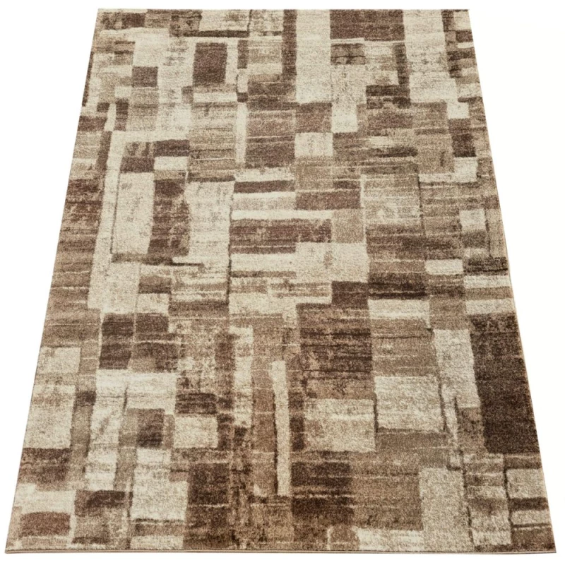 VÝPRODEJ - Kusový koberec 80x150 cm DEMIAN se vzorem patchwork - hnědý / béžový