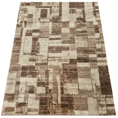 VÝPRODEJ - Kusový koberec 80x150 cm DEMIAN se vzorem patchwork - hnědý / béžový