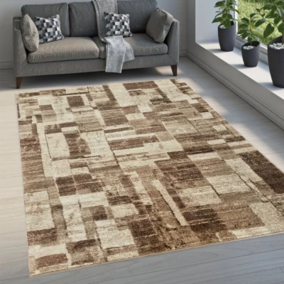 VÝPRODEJ - Kusový koberec 80x150 cm DEMIAN se vzorem patchwork - hnědý / béžový