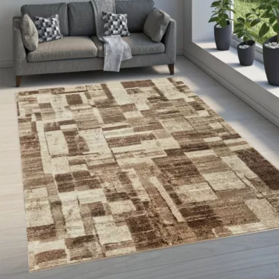 VÝPRODEJ - Kusový koberec 80x150 cm DEMIAN se vzorem patchwork - hnědý / béžový