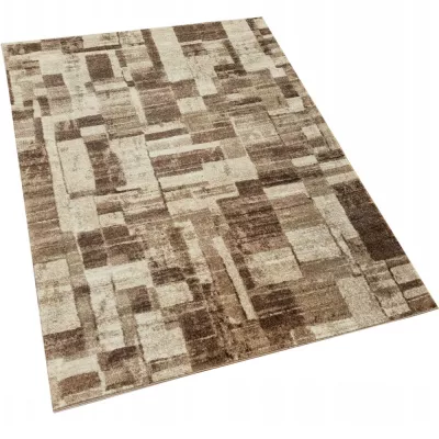 VÝPRODEJ - Kusový koberec 80x150 cm DEMIAN se vzorem patchwork - hnědý / béžový