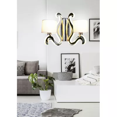 Moderní nástěnná lampa AMBROSIA - 2xE14, 40W + LED 12,3W, 2800K (teplá bílá), chromovaná