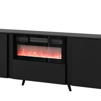 VÝPRODEJ - Komoda s dvířky s elektrickým krbem KLEMEK - černá