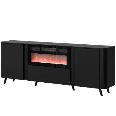 VÝPRODEJ - Komoda s dvířky s elektrickým krbem KLEMEK - černá