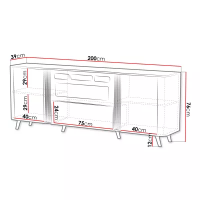 VÝPRODEJ - Komoda s dvířky s elektrickým krbem KLEMEK - černá