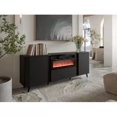 VÝPRODEJ - Komoda s dvířky s elektrickým krbem KLEMEK - černá