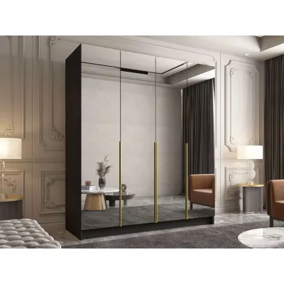 VÝPRODEJ - Vysoká šatní skříň 200 cm se zrcadlem TOSIA 3 - černá / zlatá