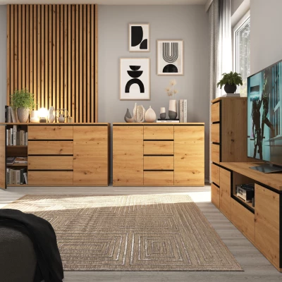 VÝPRODEJ - Široká kombinovaná komoda HERA - dub artisan