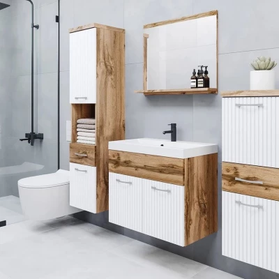 VÝPRODEJ - Koupelnová sestava s umyvadlem WINNA - dub wotan / bílá + sifon ZDARMA