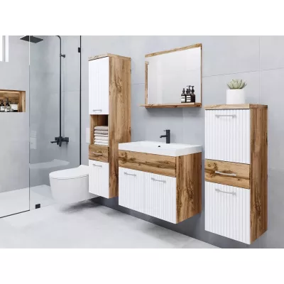 VÝPRODEJ - Koupelnová sestava s umyvadlem WINNA - dub wotan / bílá + sifon ZDARMA