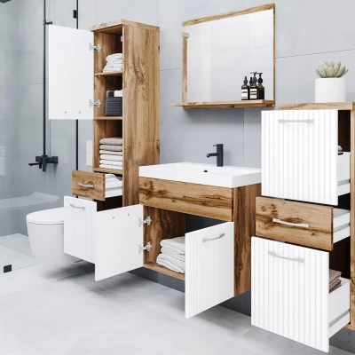 VÝPRODEJ - Koupelnová sestava s umyvadlem WINNA - dub wotan / bílá + sifon ZDARMA