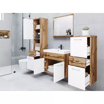 VÝPRODEJ - Koupelnová sestava s umyvadlem WINNA - dub wotan / bílá + sifon ZDARMA