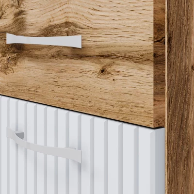 VÝPRODEJ - Koupelnová sestava s umyvadlem WINNA - dub wotan / bílá + sifon ZDARMA