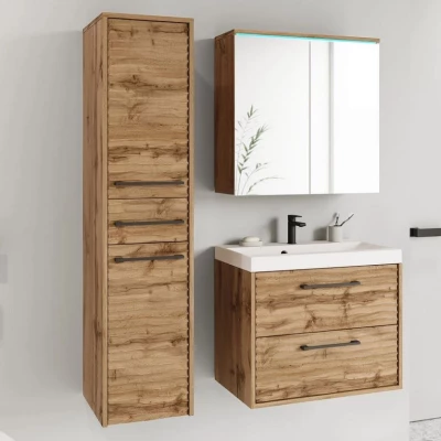 VÝPRODEJ - Sestava do koupelny s bílým LED osvětlením CRESSON 1 - dub wotan