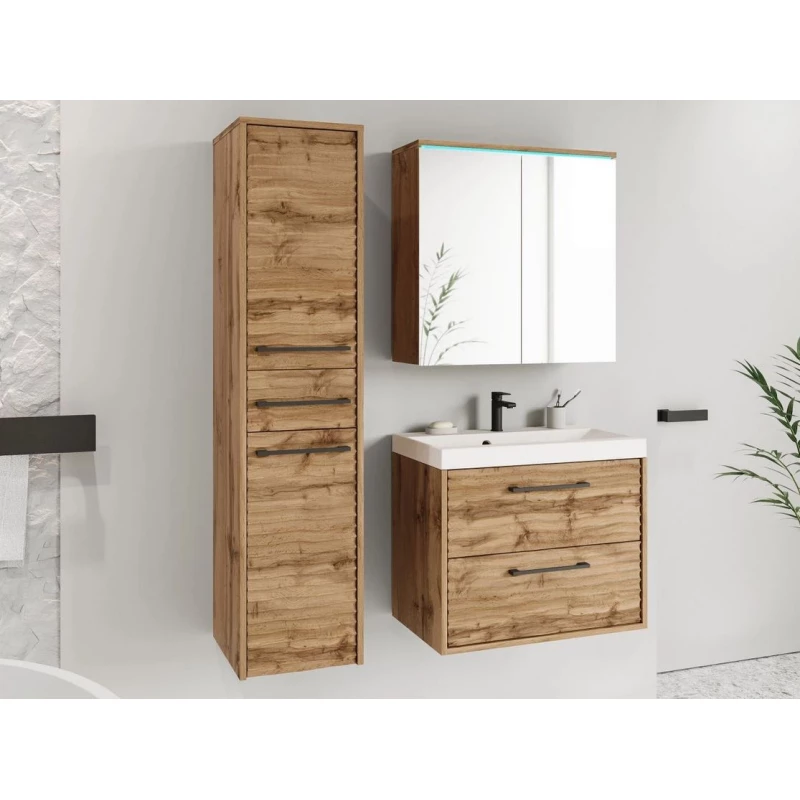 VÝPRODEJ - Sestava do koupelny s bílým LED osvětlením CRESSON 1 - dub wotan