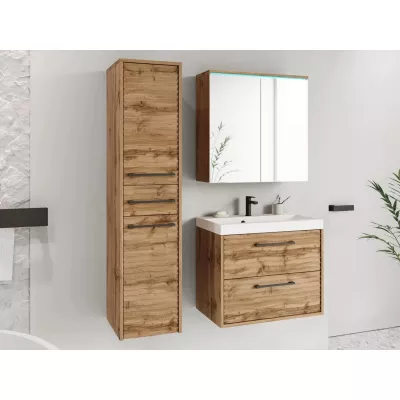 VÝPRODEJ - Sestava do koupelny s bílým LED osvětlením CRESSON 1 - dub wotan