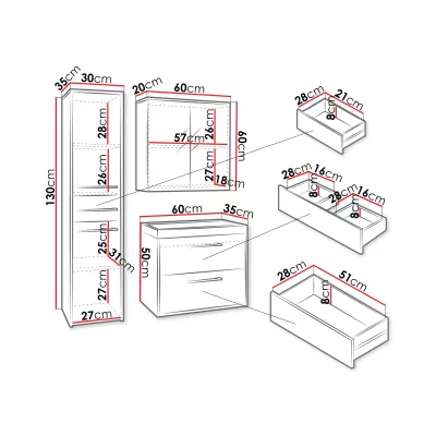 VÝPRODEJ - Sestava do koupelny s bílým LED osvětlením CRESSON 1 - dub wotan